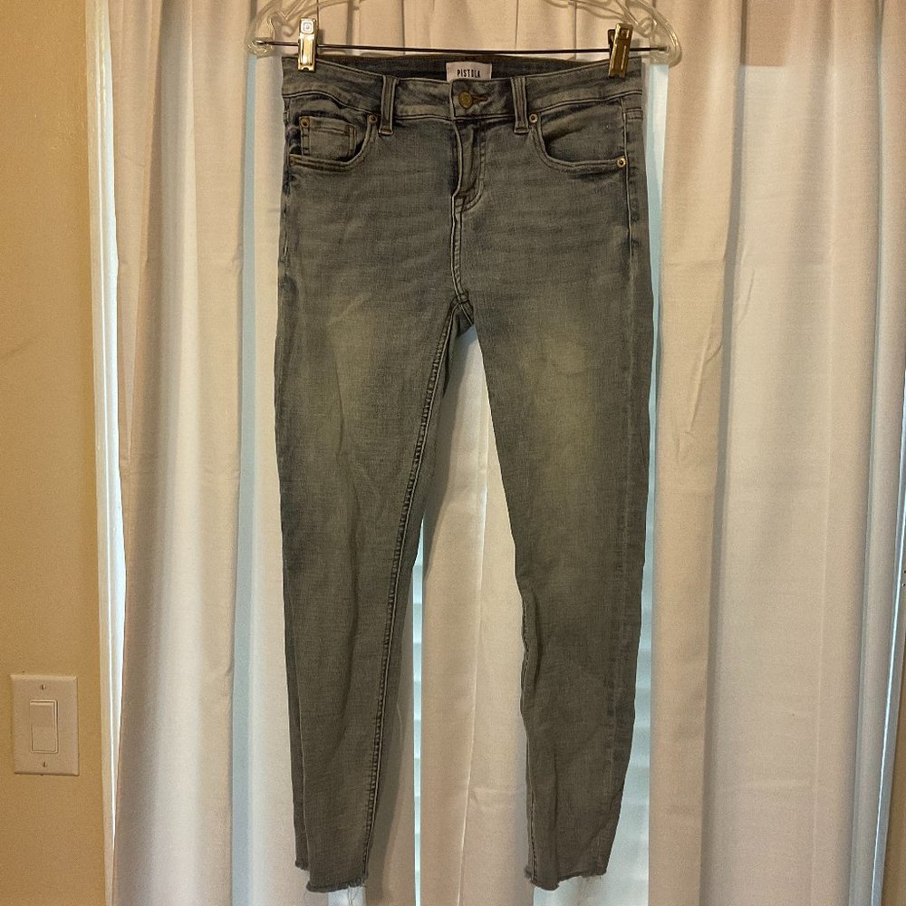 Pistola Jeans 26 Light Blue Wash Skinny Slim Leg Raw Hem Cropped